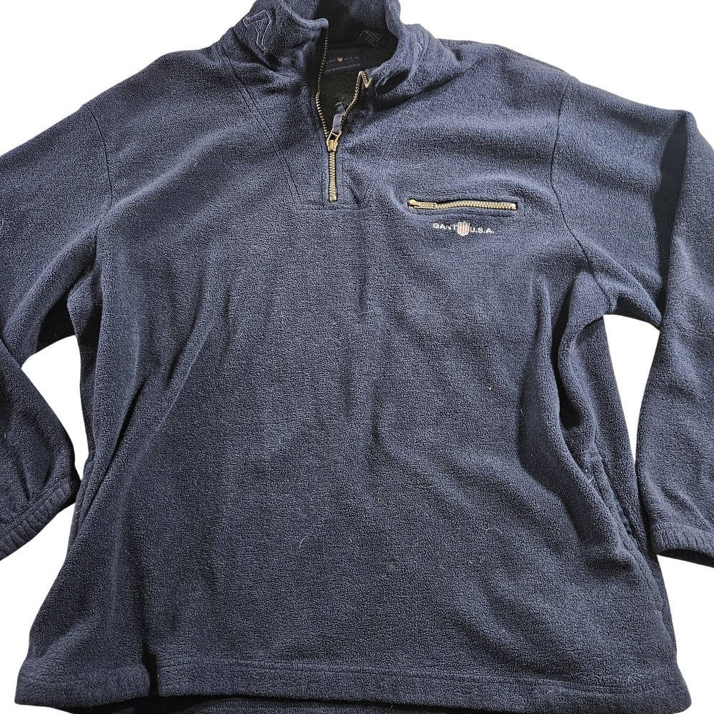 GANT Pullover Mens XL Blue Fleece Quarter Zip‎ Mock Neck Rugger Pocket Outdoor